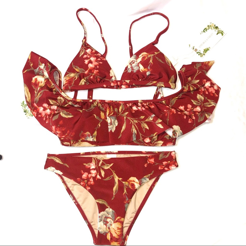 ‼️SOLD‼️ 3 Piece Set - Chelsea & Violet Ruffle Floral Bikini - Small